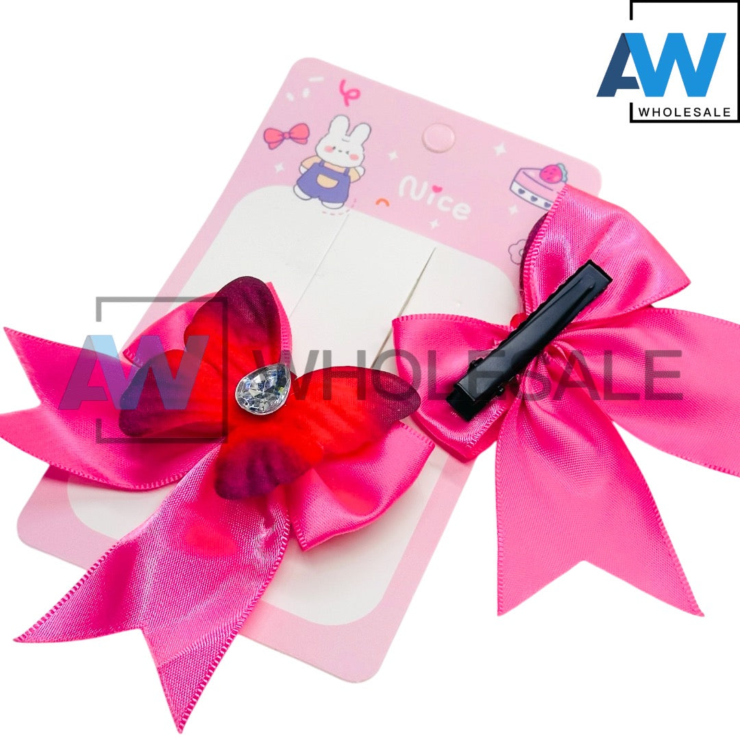 HPN-2590 (12 cards) Pearl Ribbon 2 in 1 Hair Clip Set