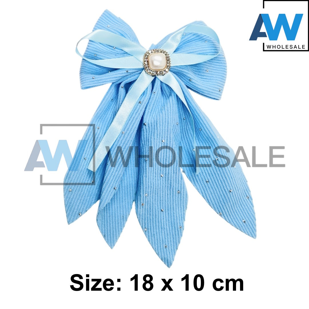 HPN-2619 (10 pcs) Gemstone Ribbon Bow Hair Clip