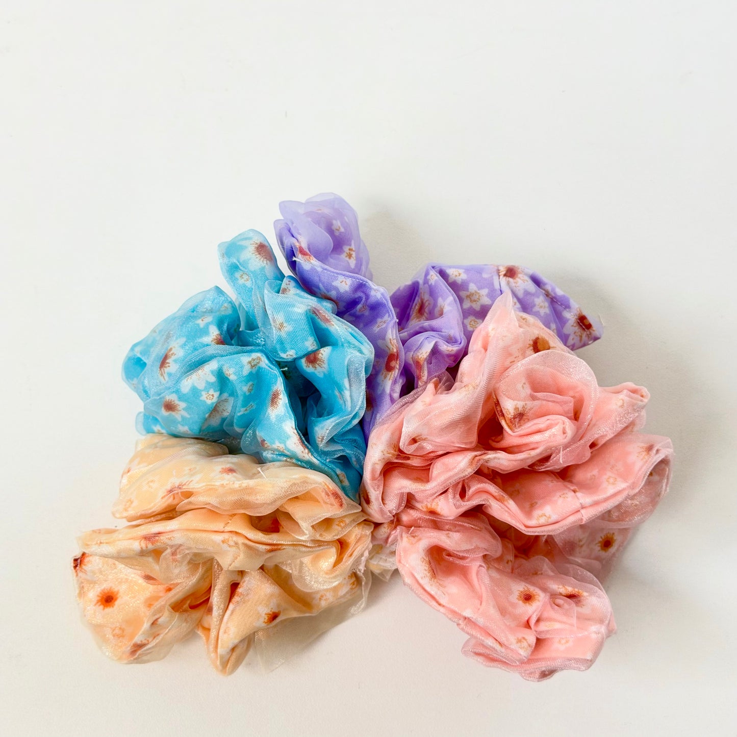 HPN-2668 (10 pcs) Floral Double Layer Scrunchie Hair Tie