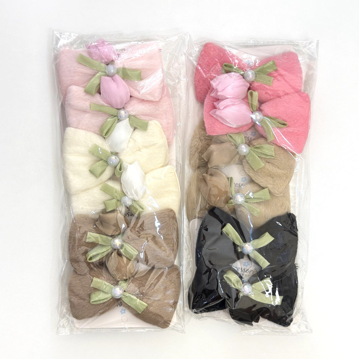 HPN-2679 (12 pcs) Fuzzy Rose Bow Hair Clip