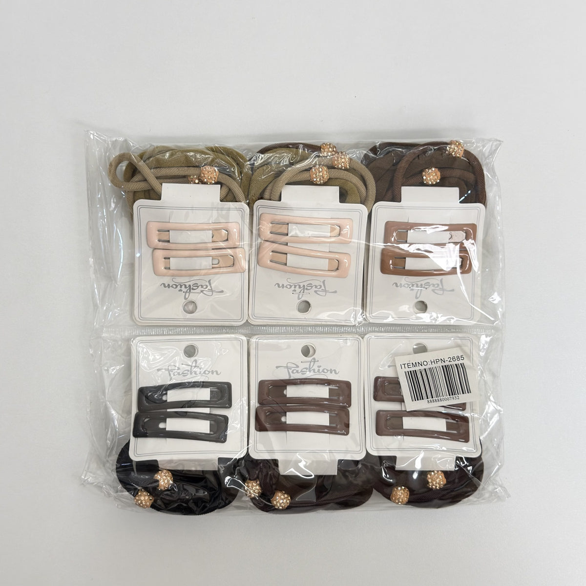 HPN-2685 (12 cards) 2 Clips + 2 Ties + 2 Bands Hair Clip Set