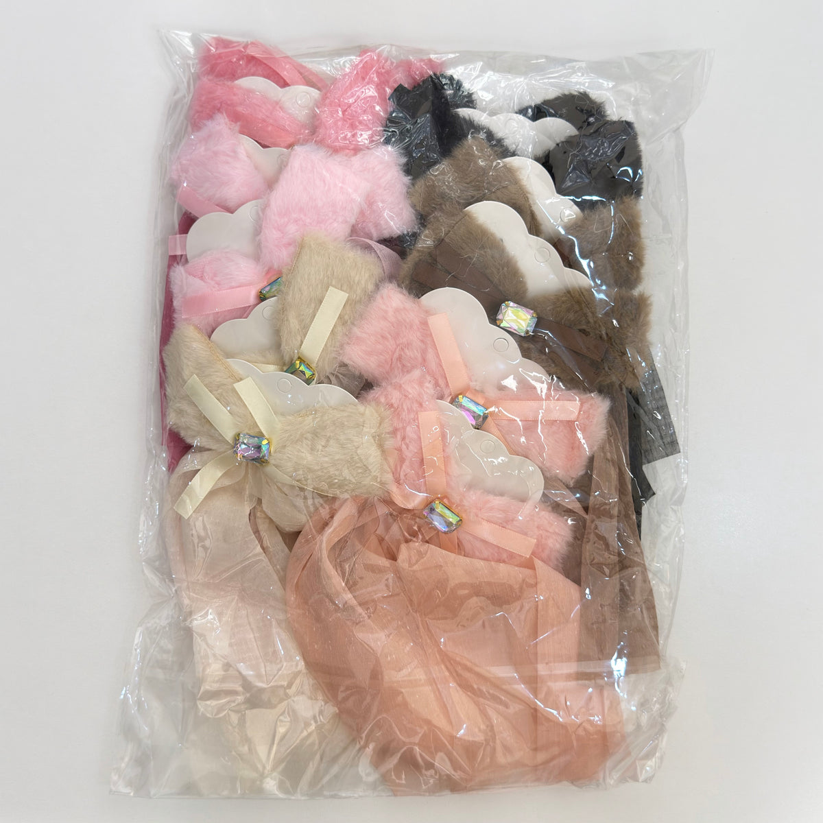 HPN-2746 (12 pcs) Gemstone Fuzzy Ribbon Hair Clip