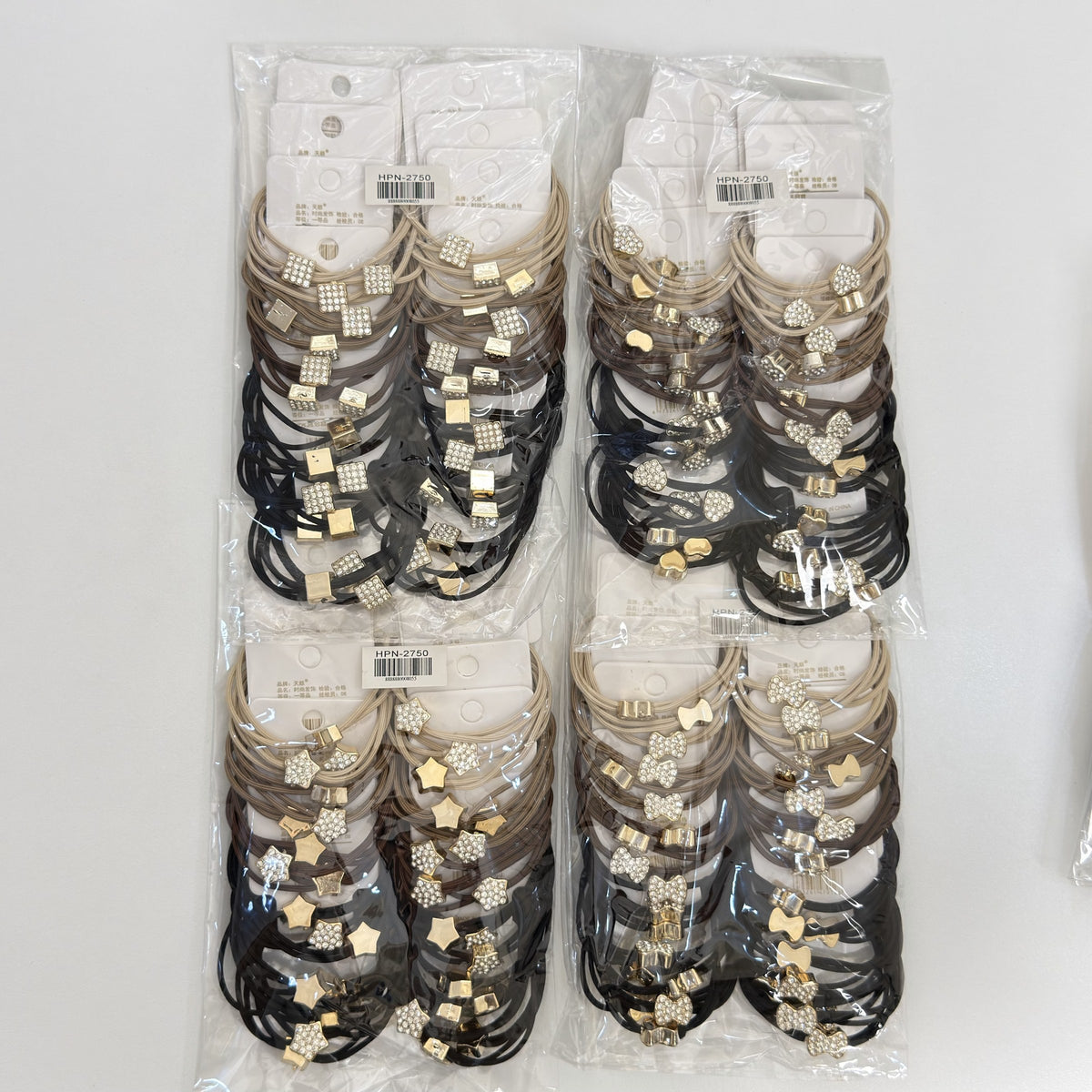 HPN-2750 (12 cards) 3in1 Rhinestone Elastic Hair Ties