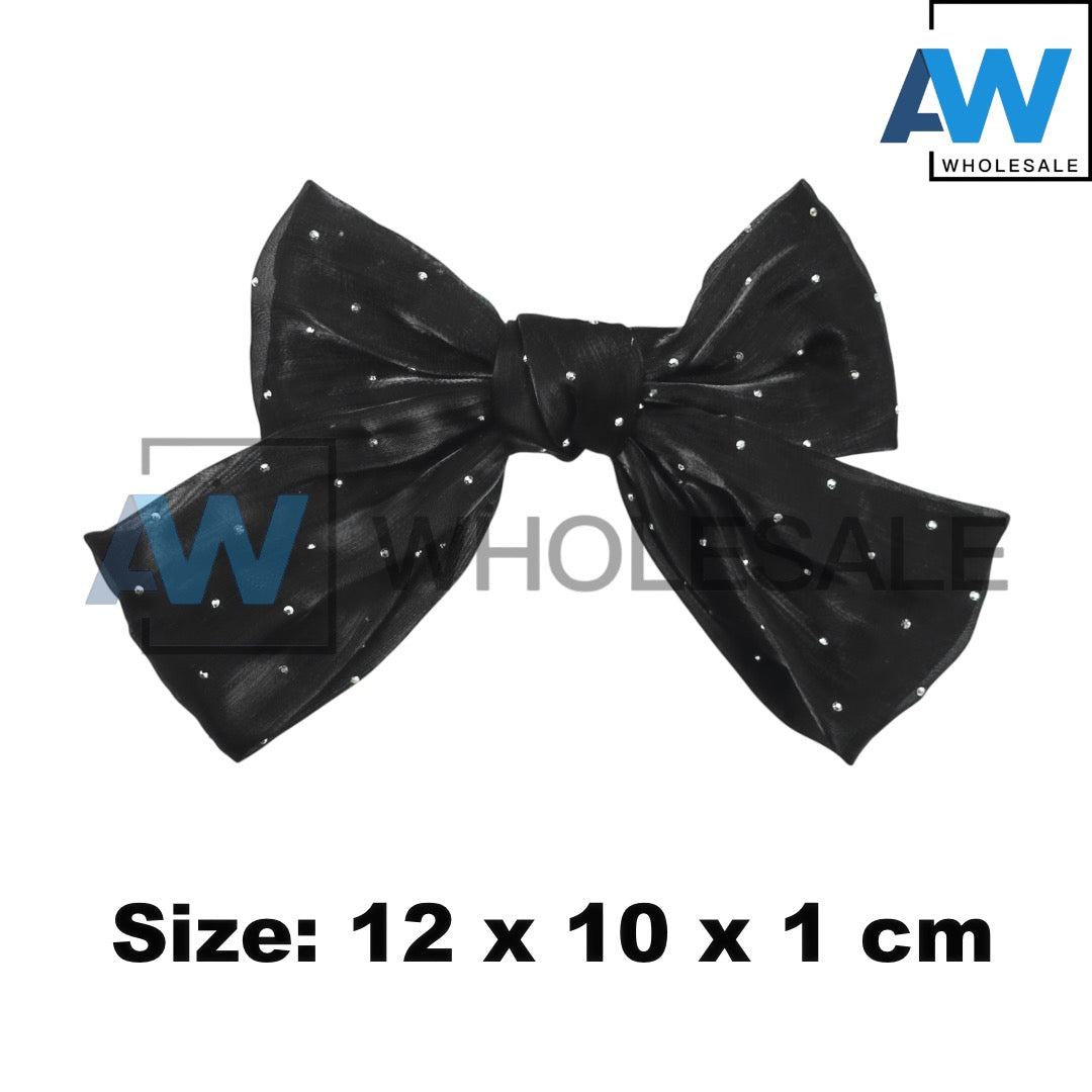 HPN-688 (12 pcs) Sheer Fabric Ribbon Barette Hair Clips