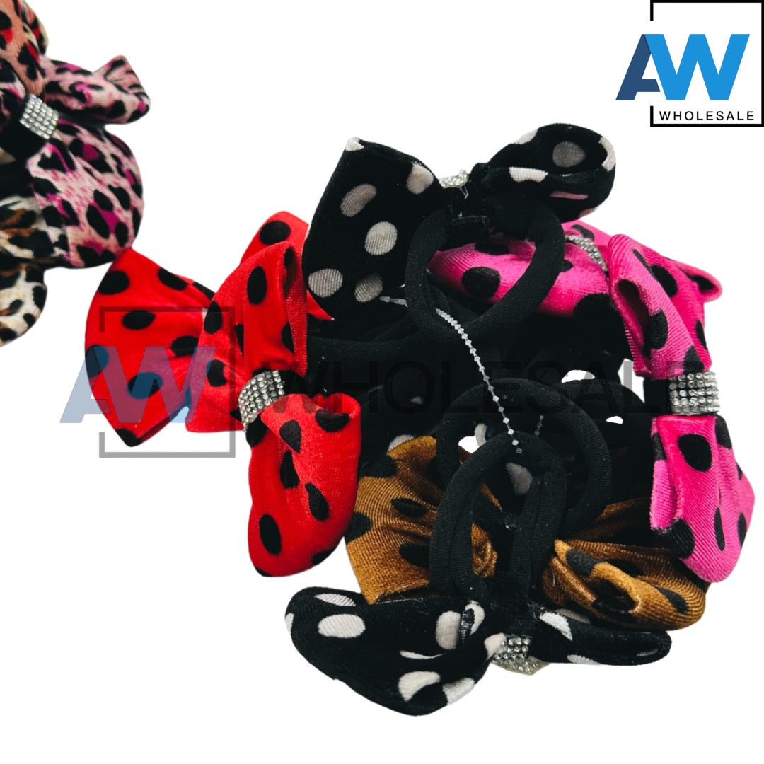 HPN-877 (10 pcs) Diamond Accent Velvet Ribbon Hair Ties