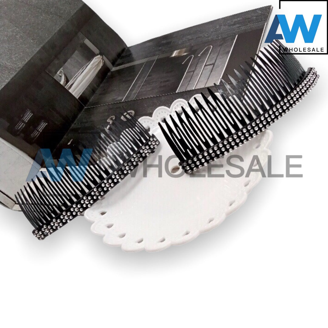 HC-62B (12 pcs) All Black PVC Gemstone Side Combs