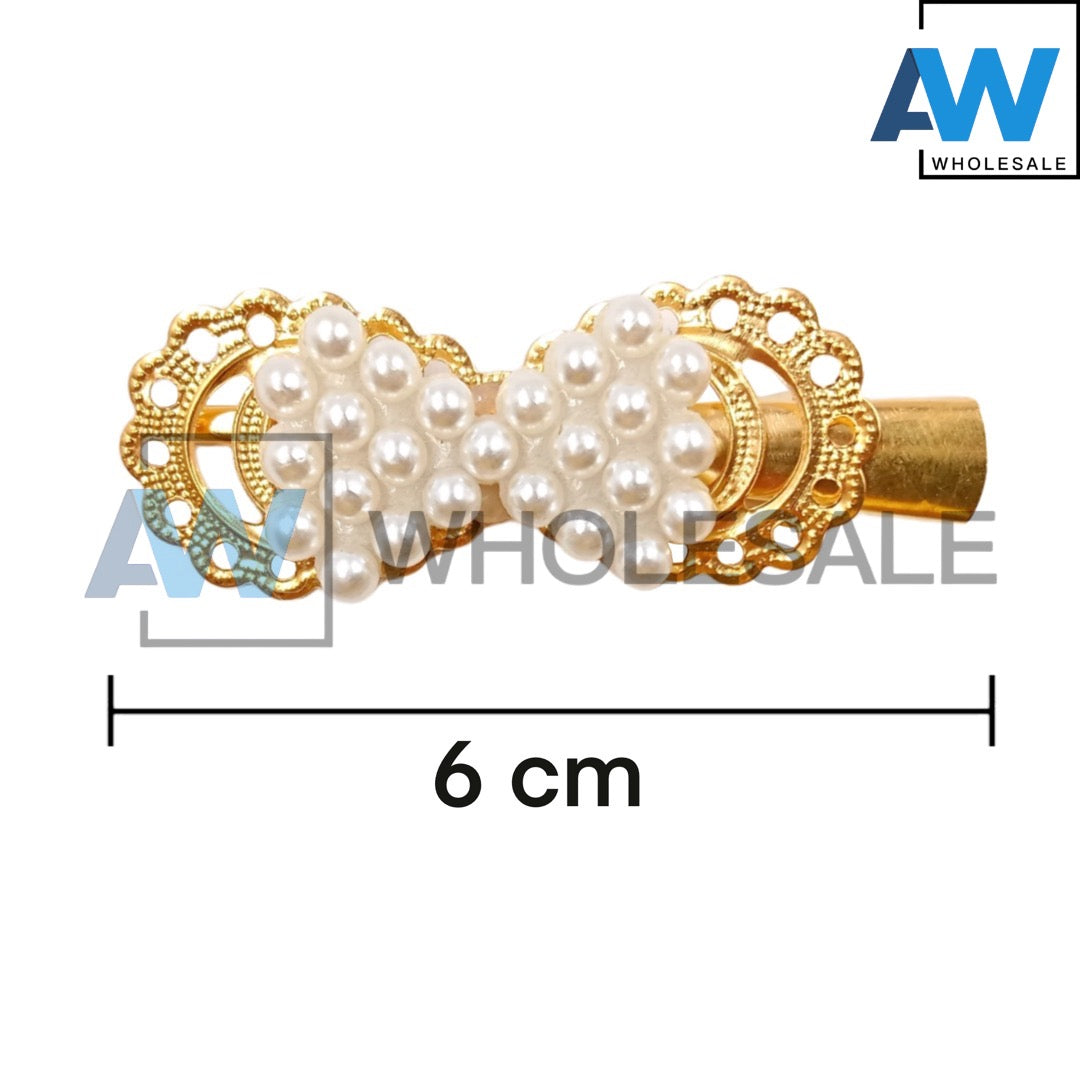HPN-26 (12 pcs) Ribbon Pearl Hair Clips