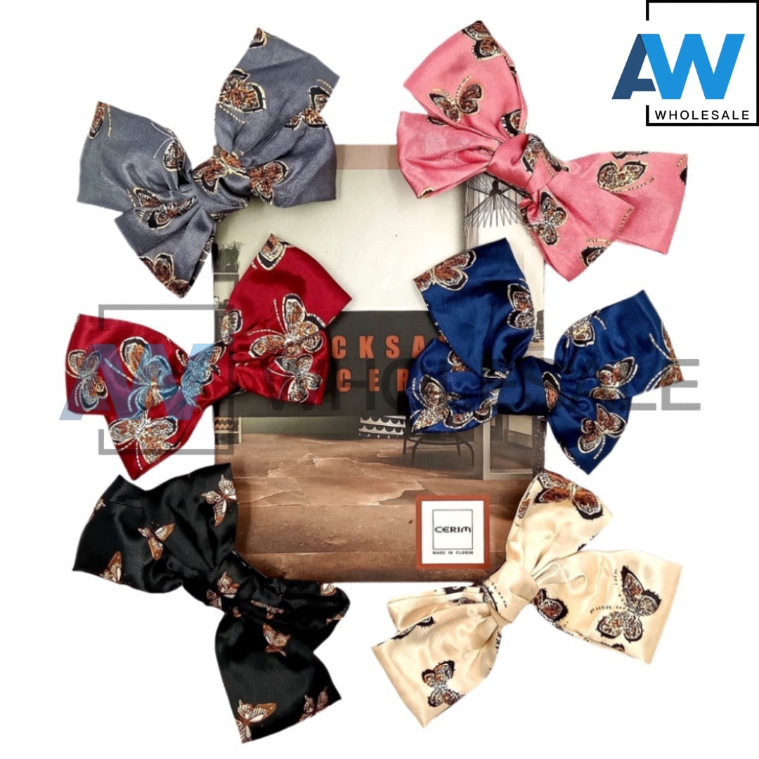 HPN-687 (12 pcs) Satin Bow French Barrette Hair Clips