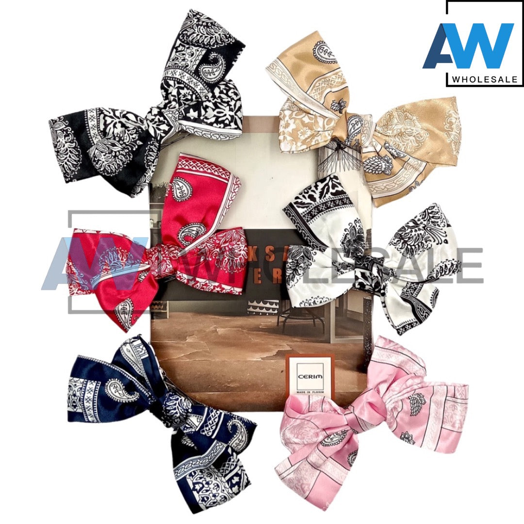 HPN-687 (12 pcs) Satin Bow French Barrette Hair Clips