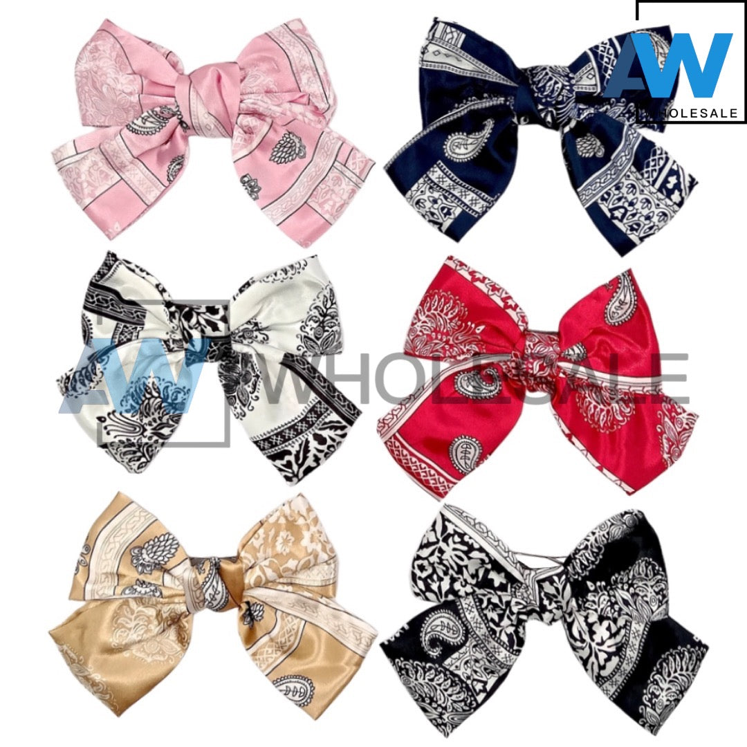 HPN-687 (12 pcs) Satin Bow French Barrette Hair Clips