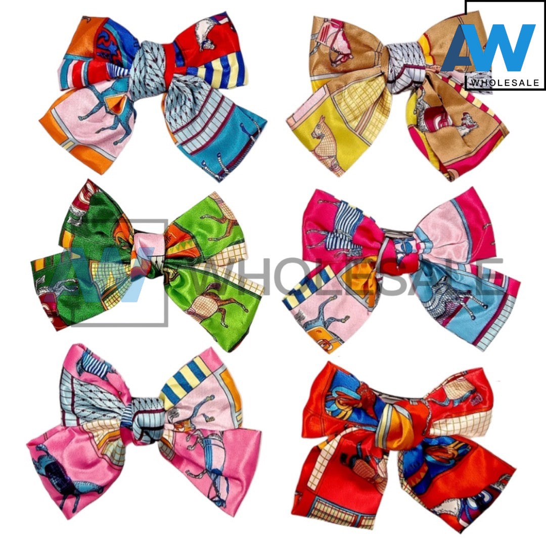 HPN-687 (12 pcs) Satin Bow French Barrette Hair Clips