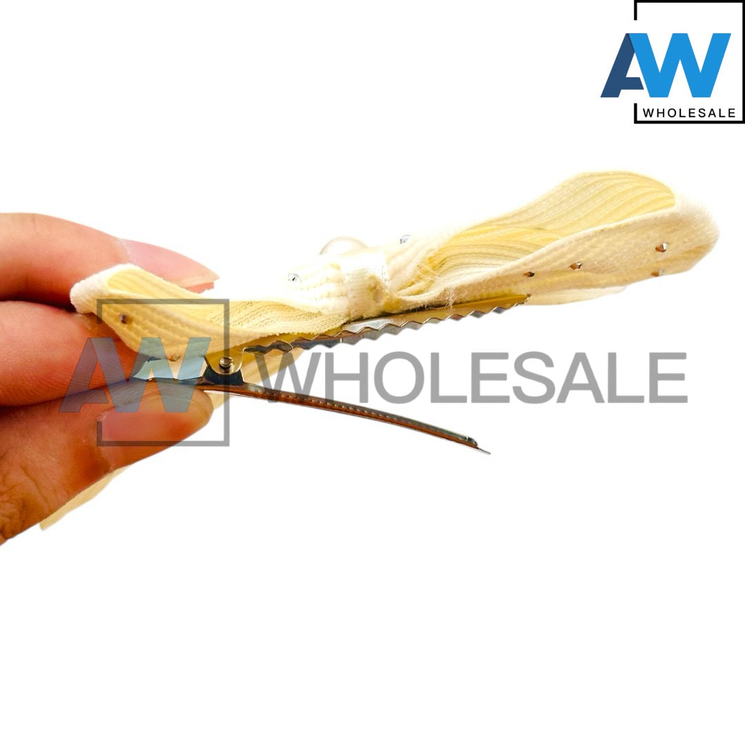 HPN-2412 (10 pcs) Fabric Ribbon with Pearl Ornament Hair Clip