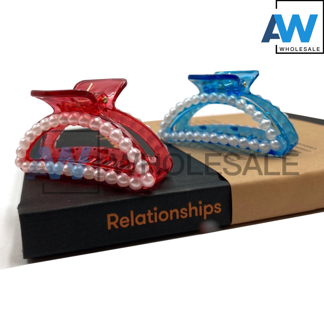 AB-359 (12 pcs) Pearl Transparent Hair Clamps