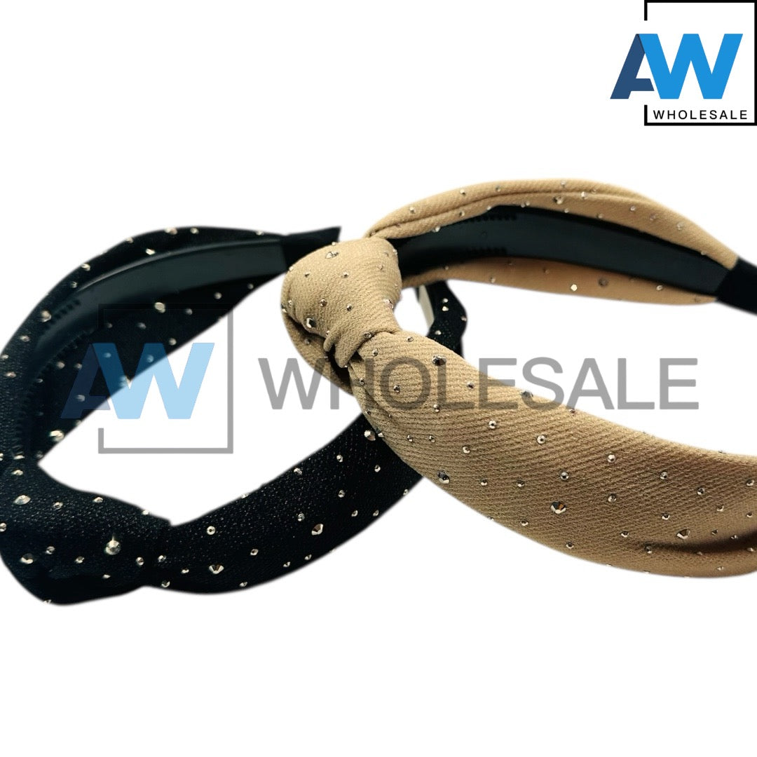 HB-1653 (12 pcs) Mini Bead Knotted Fabric Headbands