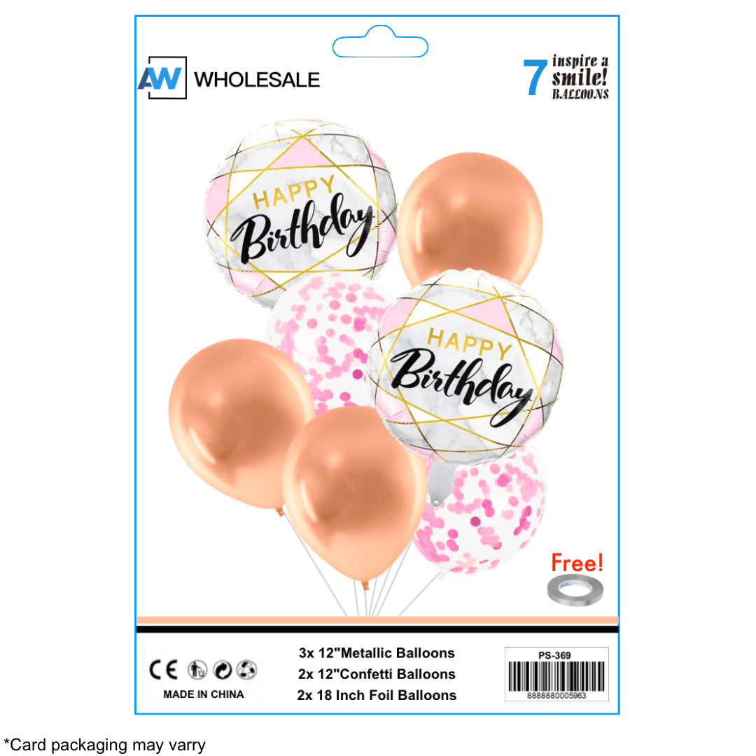 PS-369 (1 set) 7 in 1 Metallic Happy Birthday Set