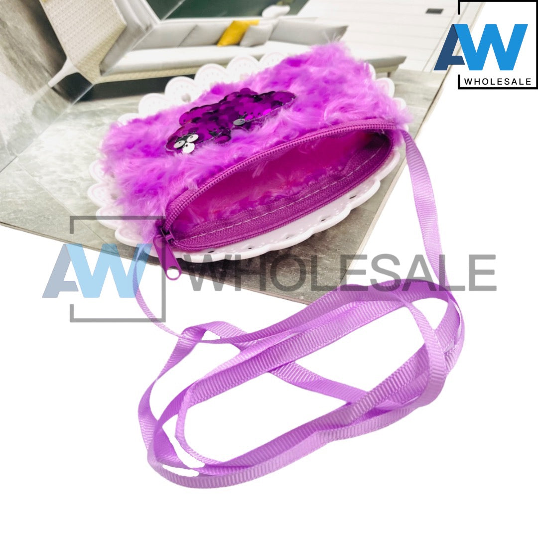 XP-1104 (12 pcs) Single Zipper Sequin Feather Kids Sling Bag