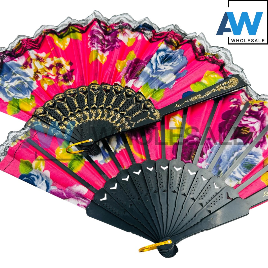 XP-28 (12 pcs) Flower Black Japanese Fans