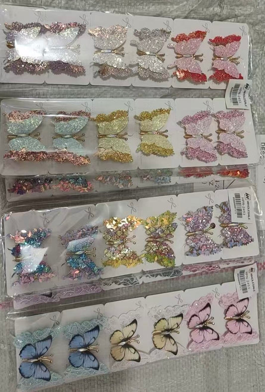 HPN-2453 (12 pcs) Glitter Butterfly Hair Clips