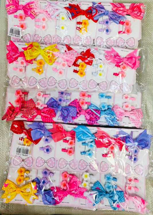 HPN-2361 (12 cards) 2 + 1 Flower & Ribbon Hair Clip Set