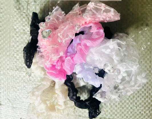 HPN-2387 (10 pcs) Diamond Lace Hair Ties