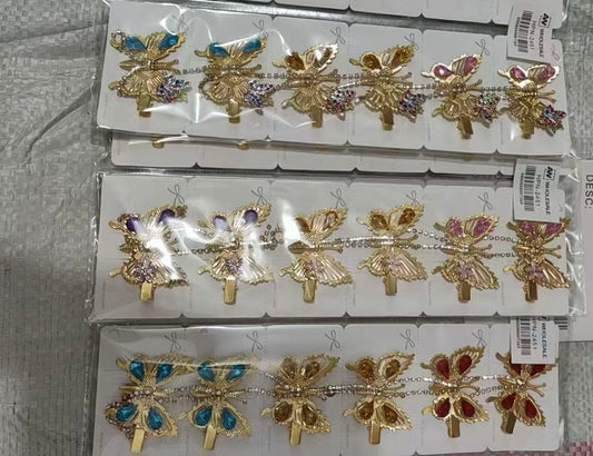 HPN-2451 (12 pcs) Butterfly Golden Metal Hair Clips