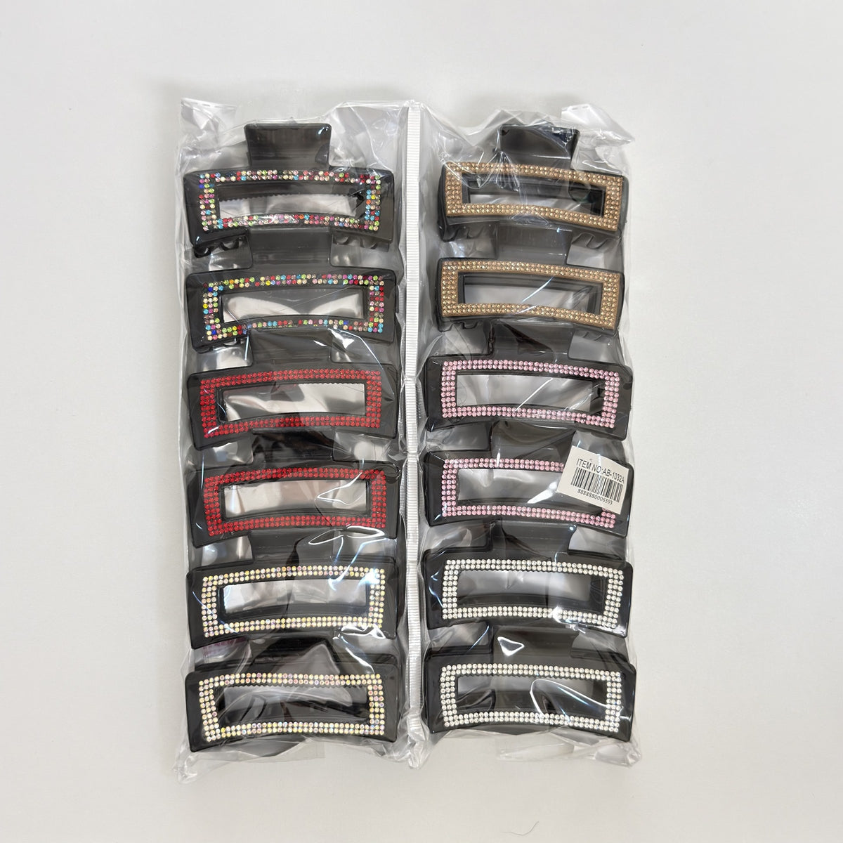 AB-1032A (12 pcs) 8.5cm Color Rhinestone Square Hair Clamp