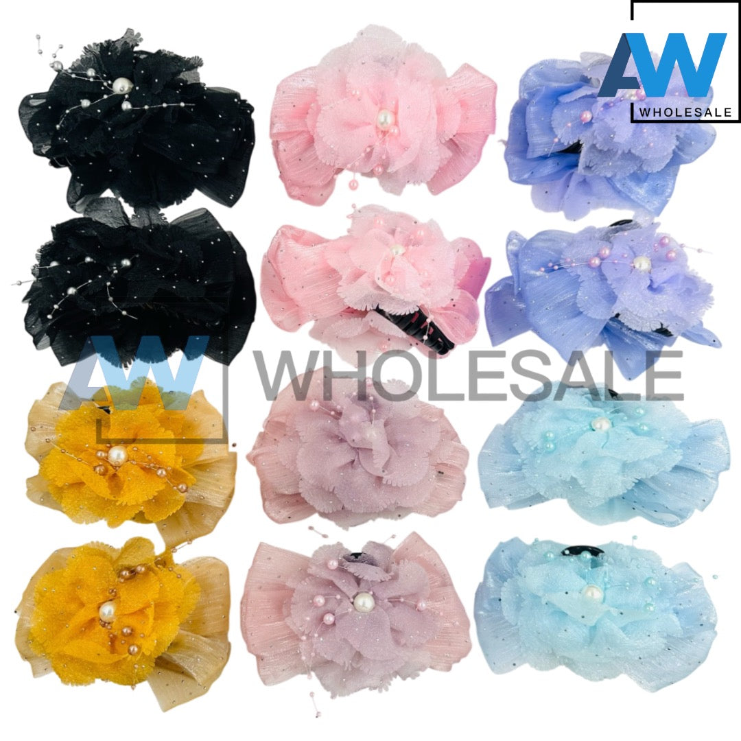 AB-1166 (12 pcs) Fabric 13 cm Hair Clamps