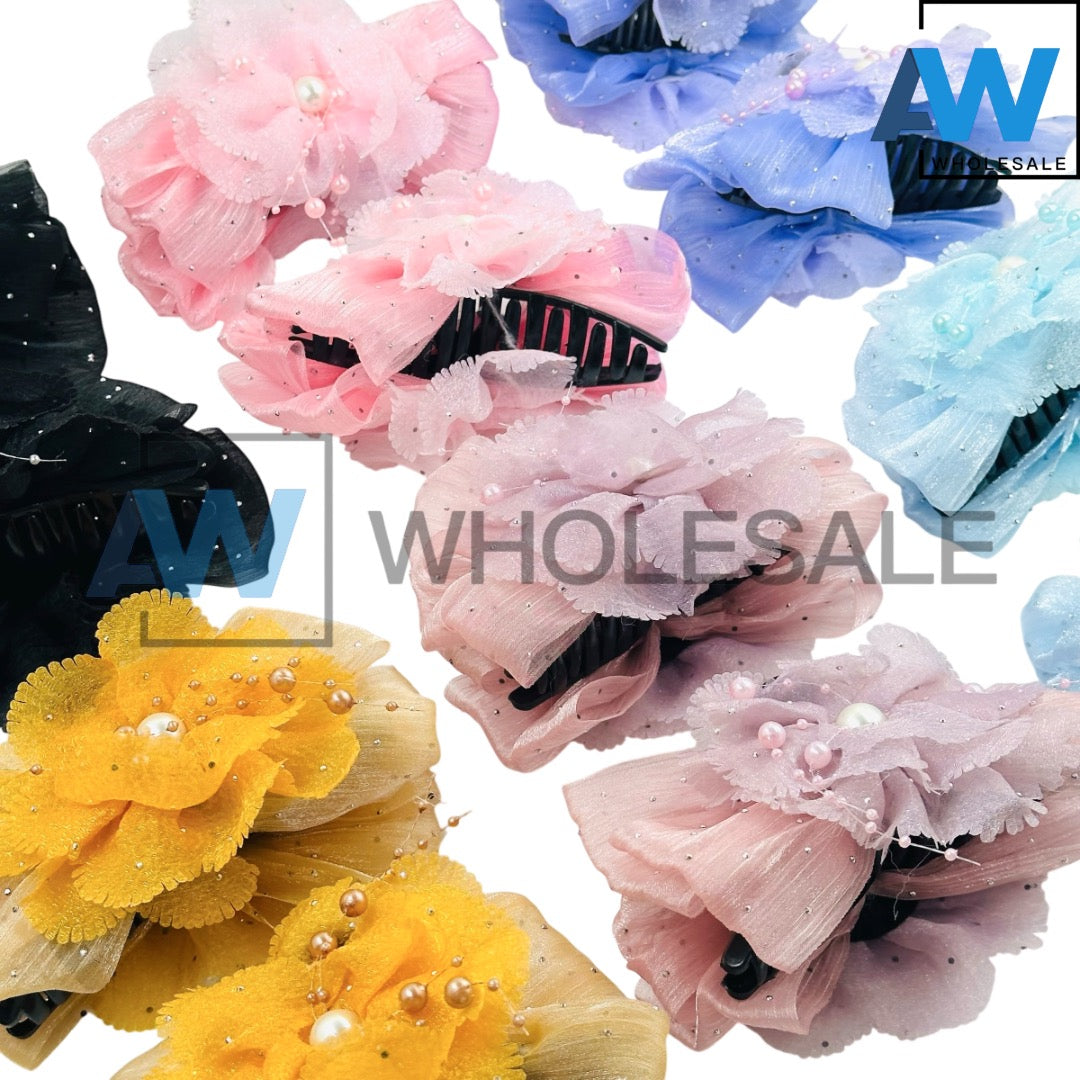 AB-1166 (12 pcs) Fabric 13 cm Hair Clamps