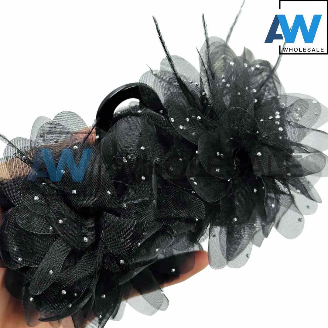 AB-1176 (12 pcs) Fabric 13 cm Hair Clamps