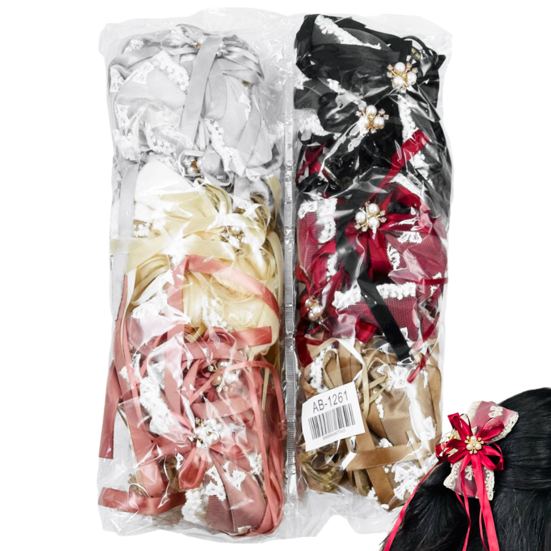 AB-1261 (12 pcs) Fabric 11 cm Hair Clamps