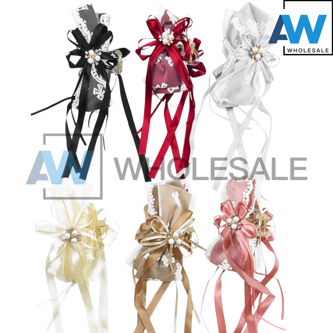 AB-1261 (12 pcs) Fabric 11 cm Hair Clamps
