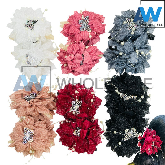 AB-1275 (12 pcs) Fabric Pearl 13 cm Hair Clamps