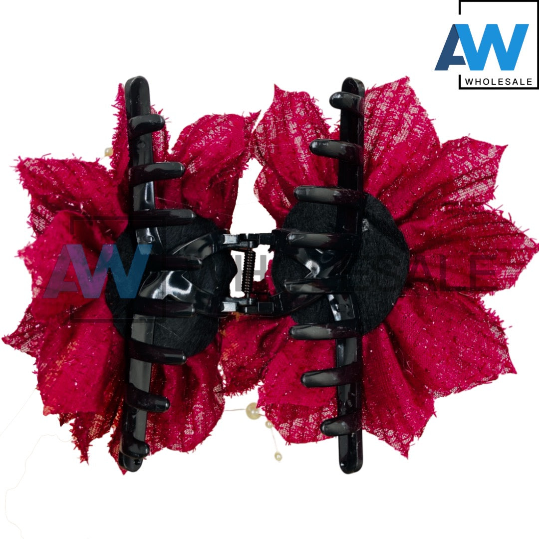 AB-1275 (12 pcs) Fabric Pearl 13 cm Hair Clamps