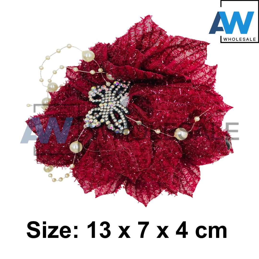 AB-1275 (12 pcs) Fabric Pearl 13 cm Hair Clamps