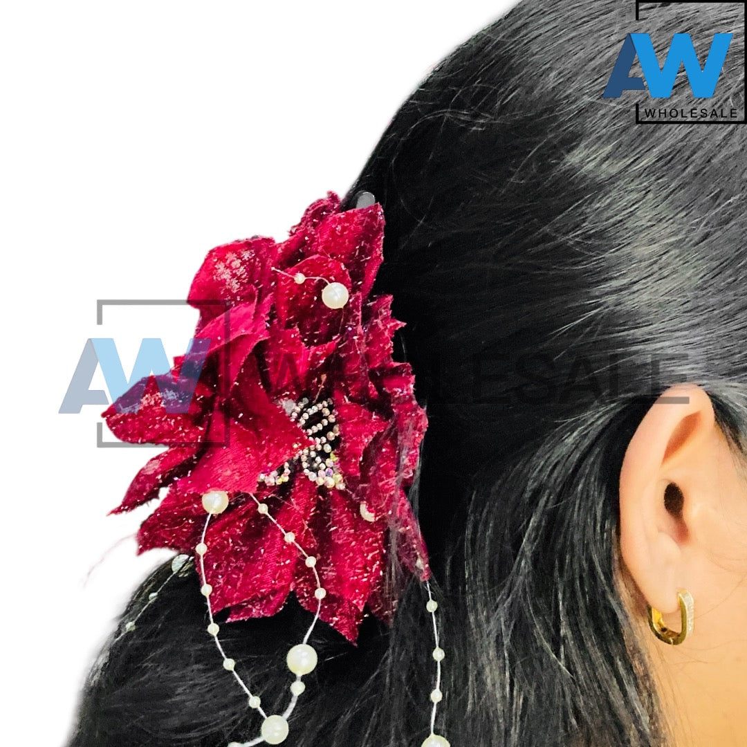 AB-1275 (12 pcs) Fabric Pearl 13 cm Hair Clamps