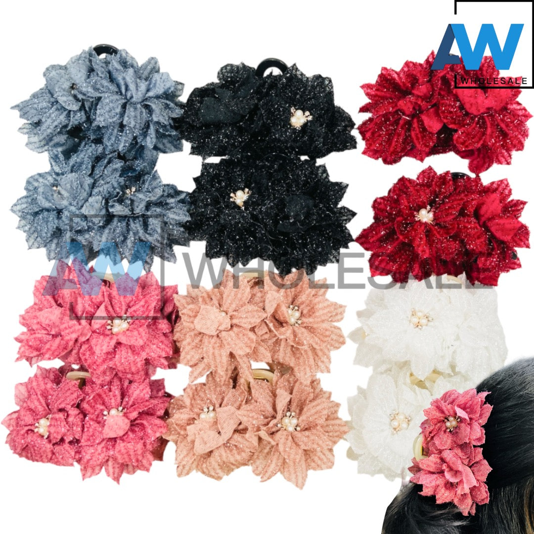 AB-1276 (12 pcs) Fabric Pearl 13 cm Hair Clamps