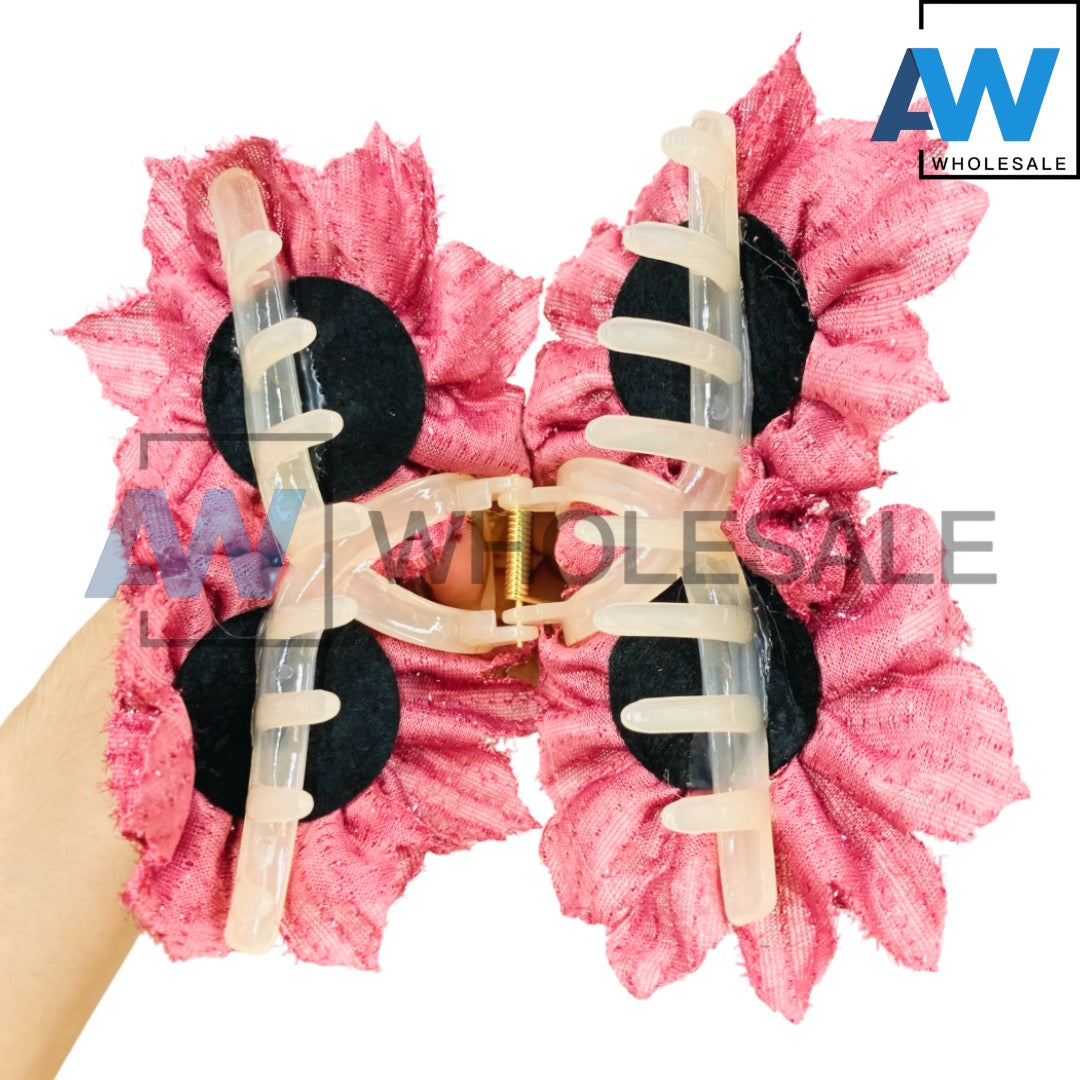 AB-1276 (12 pcs) Fabric Pearl 13 cm Hair Clamps