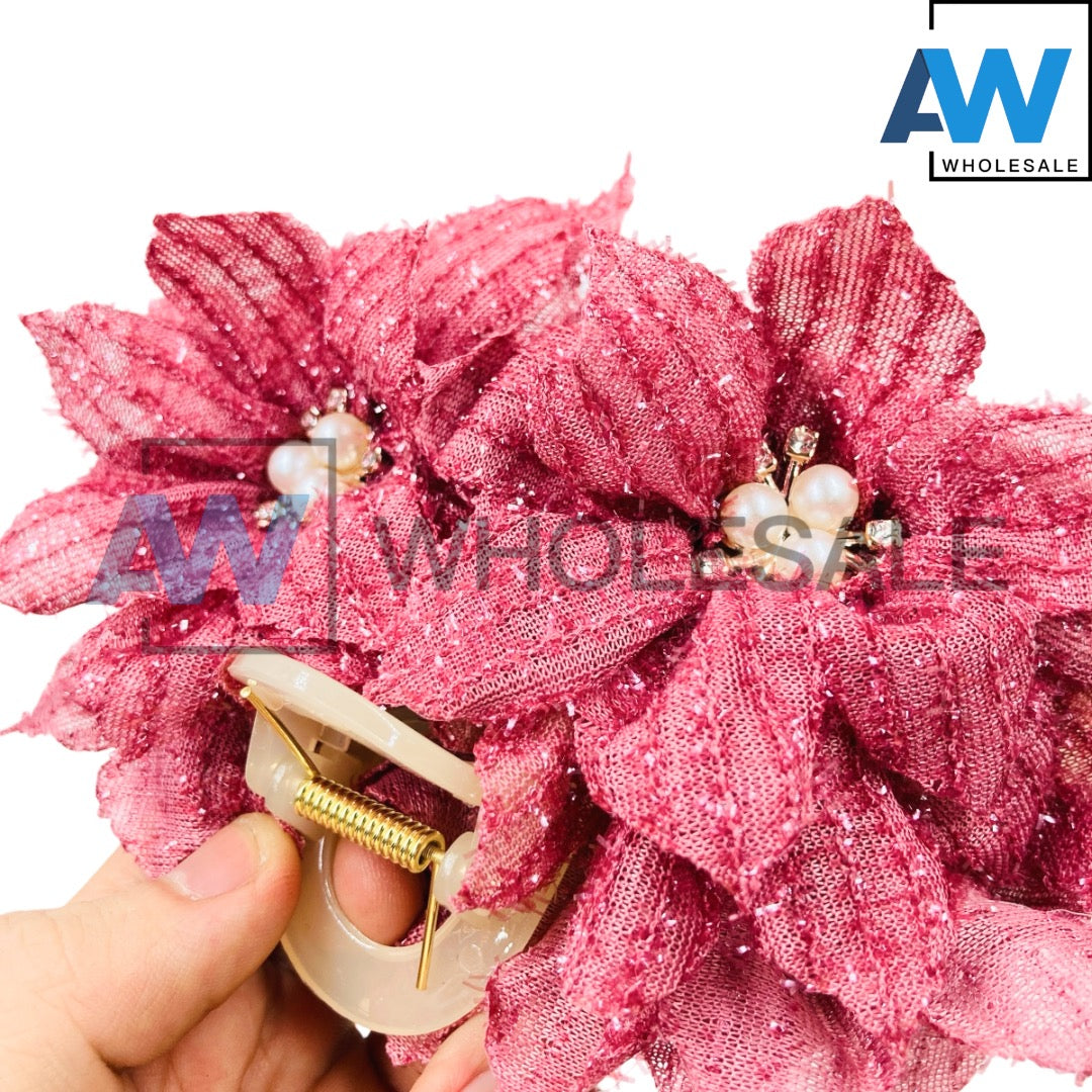 AB-1276 (12 pcs) Fabric Pearl 13 cm Hair Clamps
