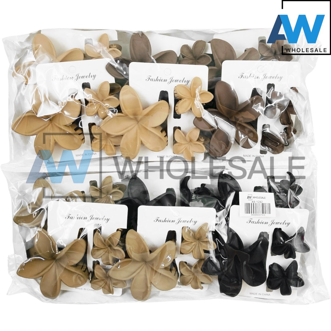 AB-1282 (12 pcs) Matte 2 +1 Hair Clip Set