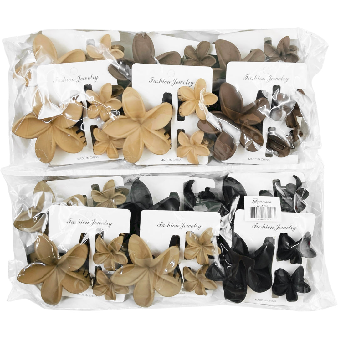 AB-1282 (12 pcs) Matte 2 +1 Hair Clip Set