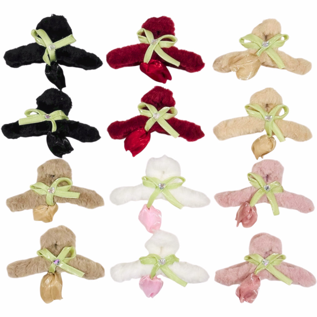 AB-1326 (12 pcs) Faux Fur 11 cm Hair Clamps