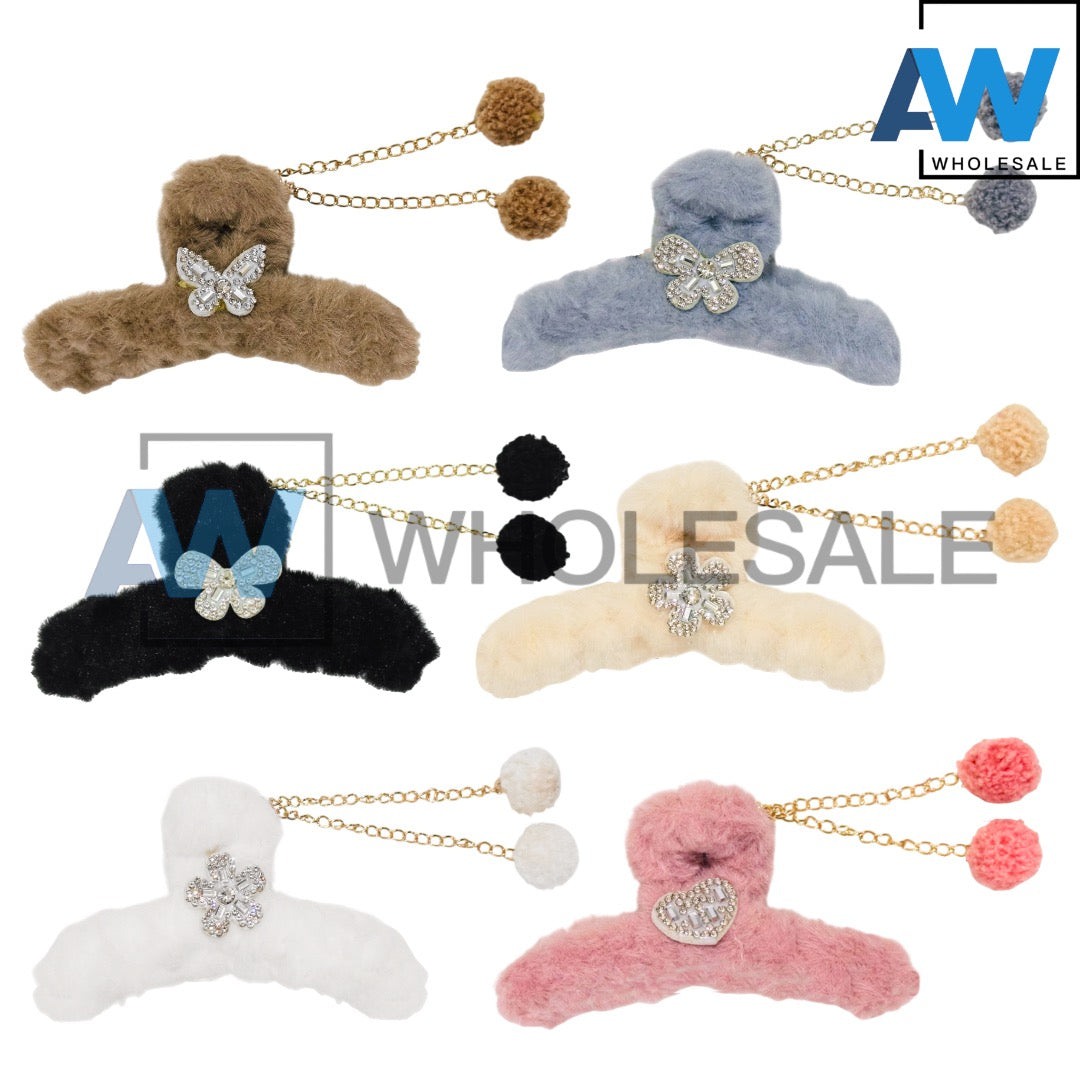 AB-1328 (12 pcs) Faux Fur 11 cm Hair Clamps