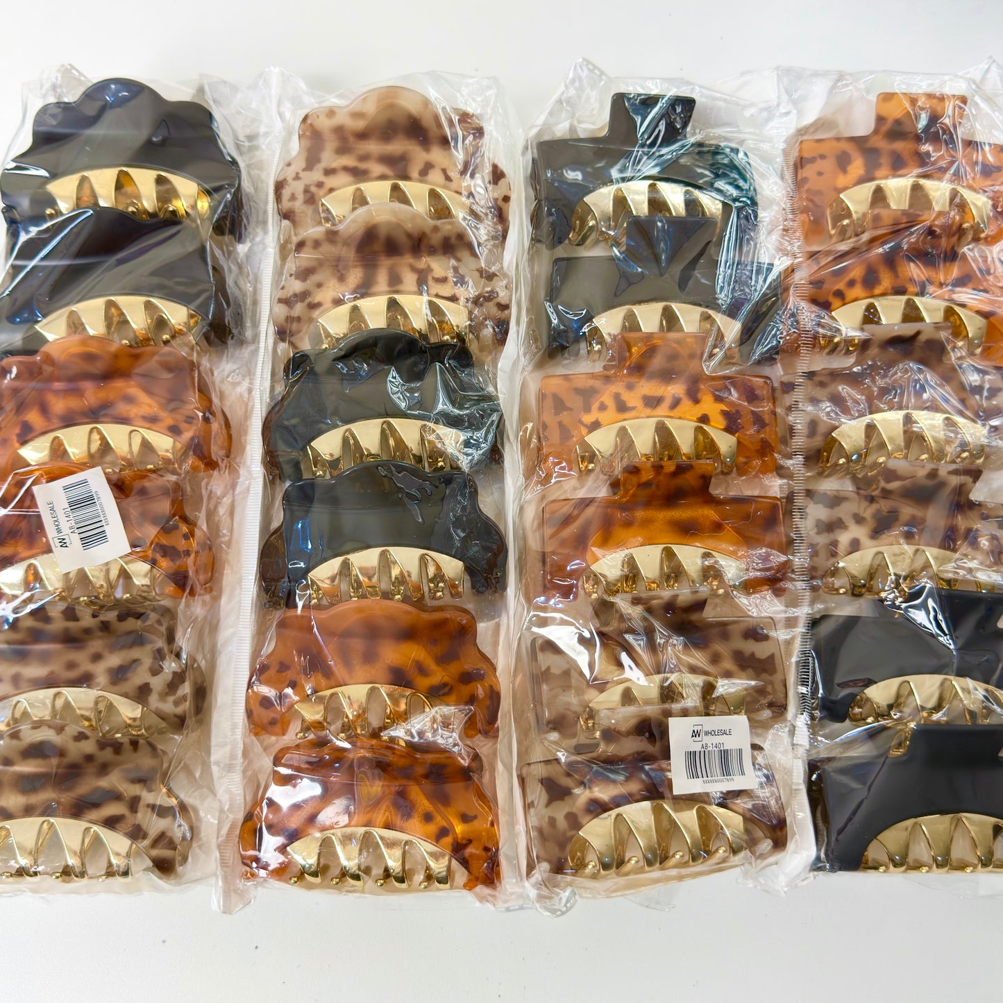 AB-1401 (12 pcs) 9 cm Gold Tortoiseshell Hair Clamp