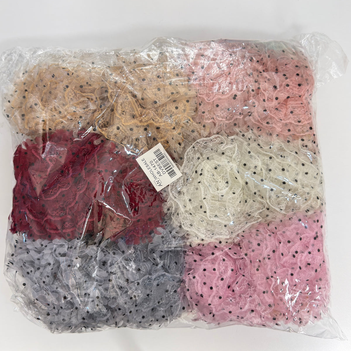 AB-1470 (12 pcs) 13cm Dot & Lace Hair Clamp