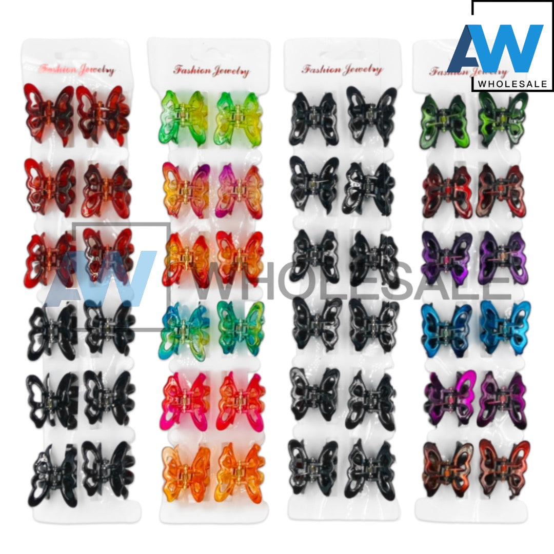 AB-321 (12 pcs) Glossy Butterfly Hair Clamps