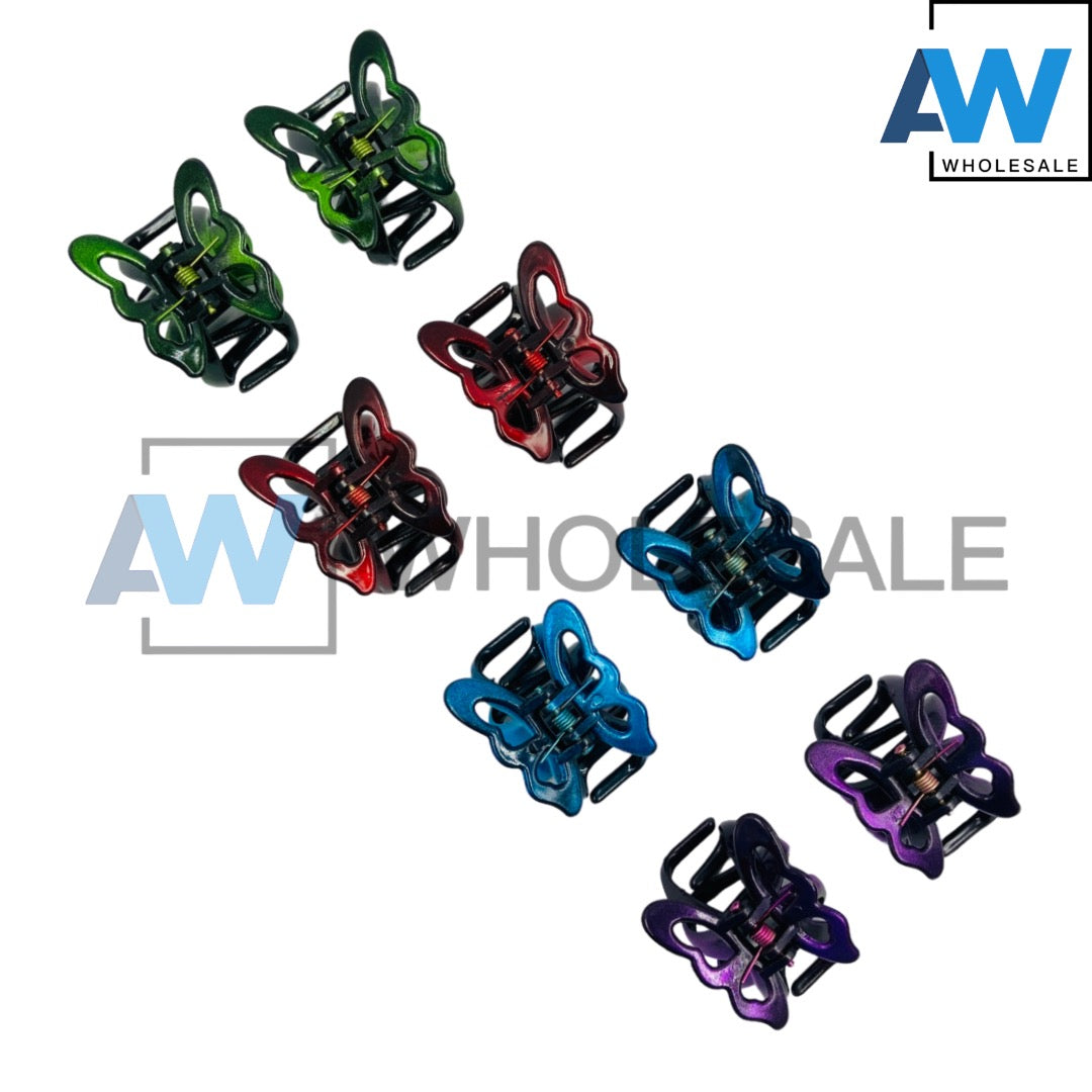 AB-321 (12 pcs) Glossy Butterfly Hair Clamps