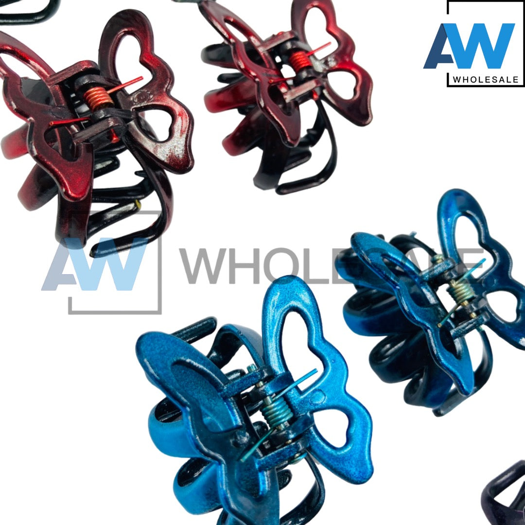 AB-321 (12 pcs) Glossy Butterfly Hair Clamps