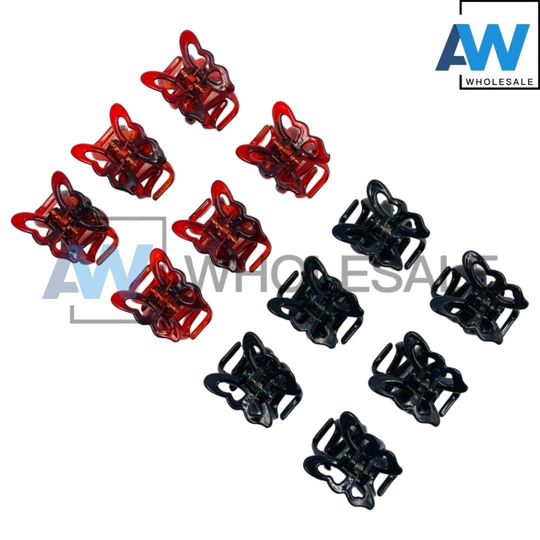 AB-321 (12 pcs) Glossy Butterfly Hair Clamps