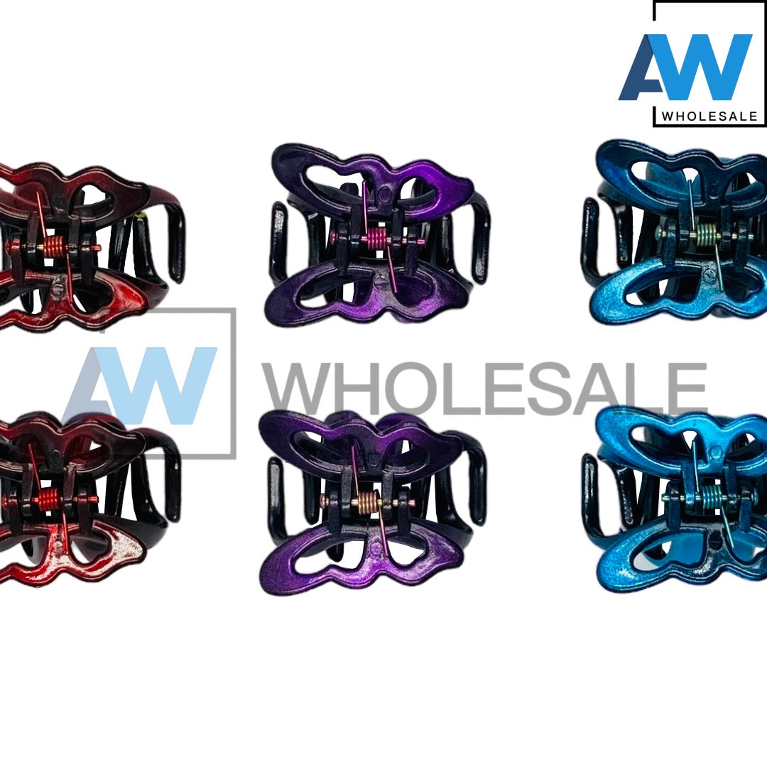 AB-321 (12 pcs) Glossy Butterfly Hair Clamps