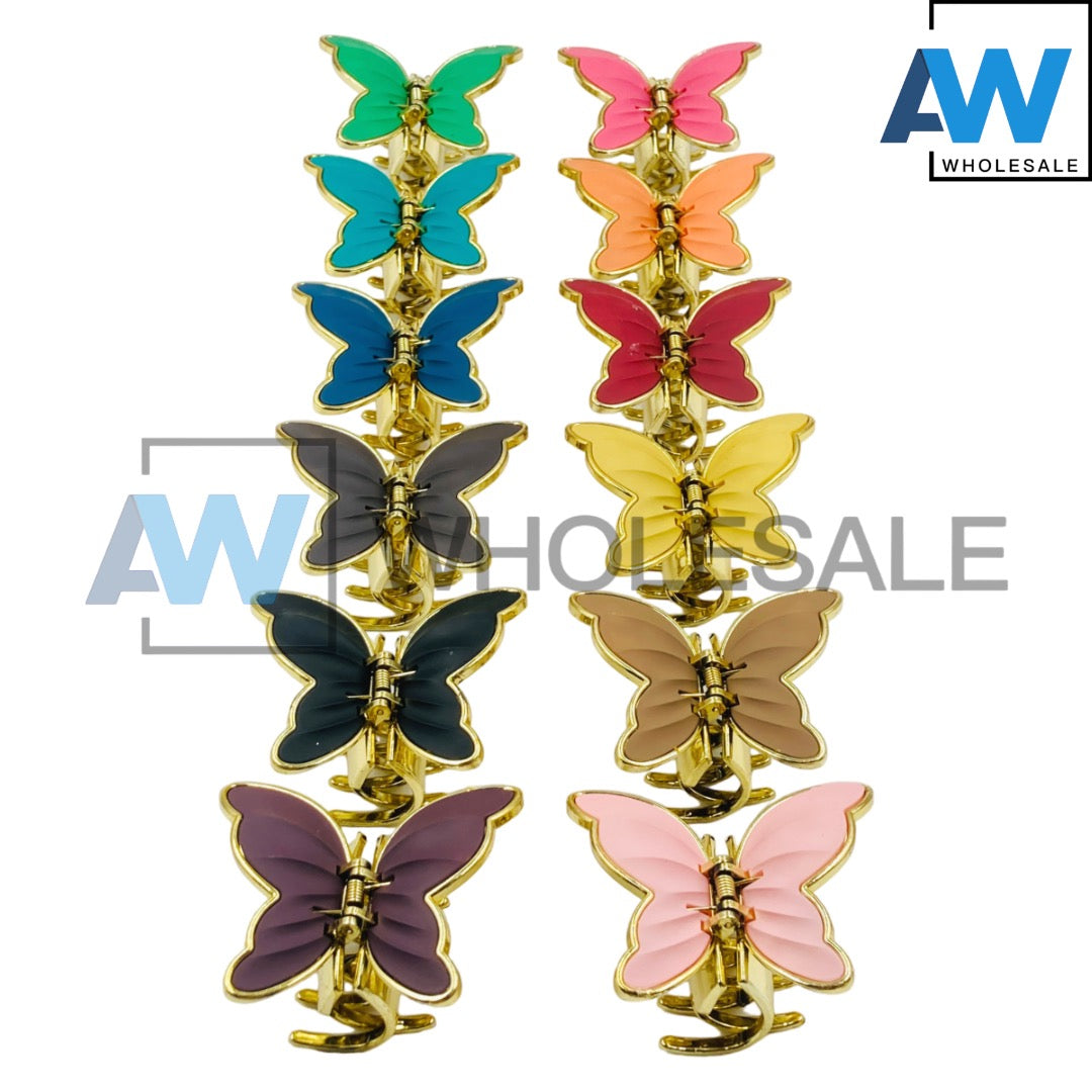 AB-624 (12 pcs) Glossy 8 cm Butterfly Hair Clamps